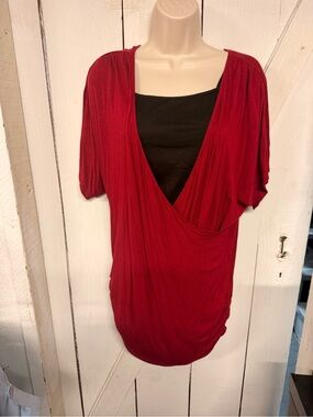 Women's Deep V Draped Red Top